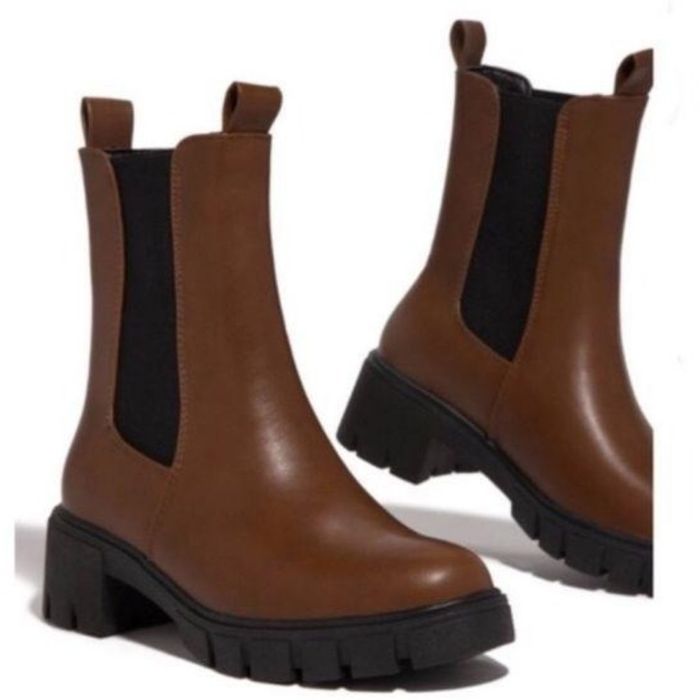 Pull On Lug Sole Chelsea Boots in Rust Brown - Picture 2 of 4